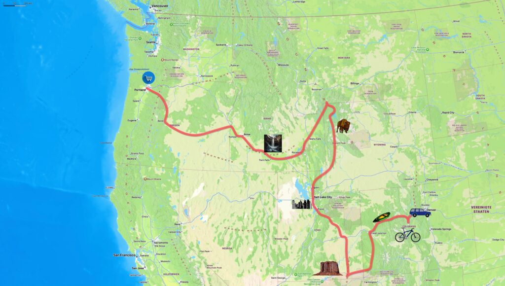 Route des Roadtrips durch die Rocky Mountains